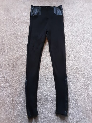 River Island Black Leggings Trousers Zip Bottoms, Leather Look Insert. Size 8