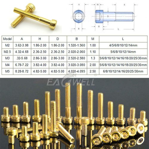 M2 M2.5 M3 M4 M5 Alloy Titanium Plating Gold Allen Screw Cup Head Hex Bolts LOT - Picture 11 of 12