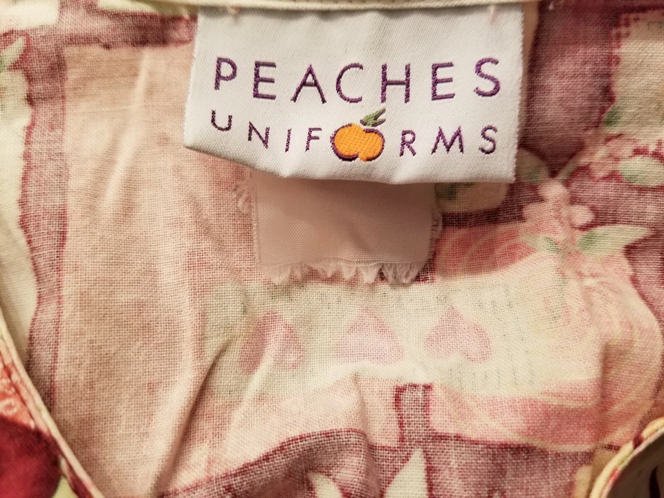 Peaches Womens Scrub Shirt Size M L XL Medium Large Cancer Ribbon Hearts Floral - Image 2 of 4
