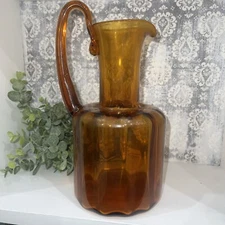 Vintage Blenko  6511 Honey Optic Pitcher Designed by Joel Myers