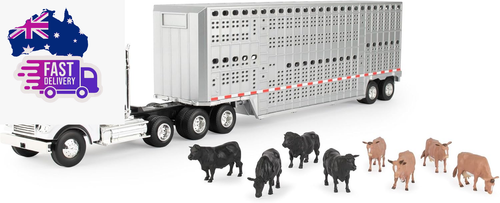 Freightliner 1:32 Scale 122SD Semi with Cattle Trailer and Cows, Farm Toy for Ki - Picture 11 of 12