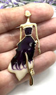 Lovely Purple and Cream Dress Goldtone Cat Walk Model Brooch - Classy Lady - Bn