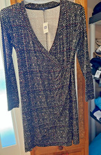 NWT - Ladies GAP Black Print Wrap Style Dress (Size MED)