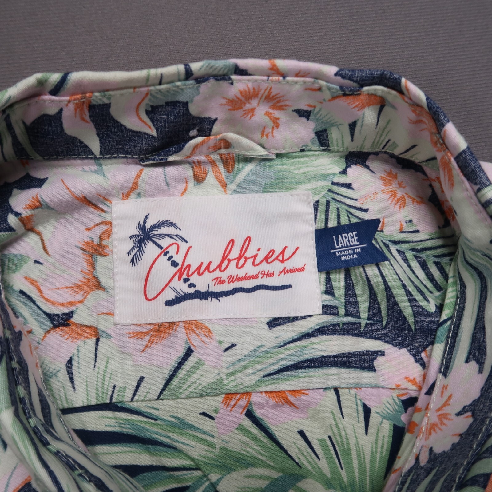Chubbies Shirt Mens Large Blue Floral Short Sleeve Inside Out Hawaiian Stretch