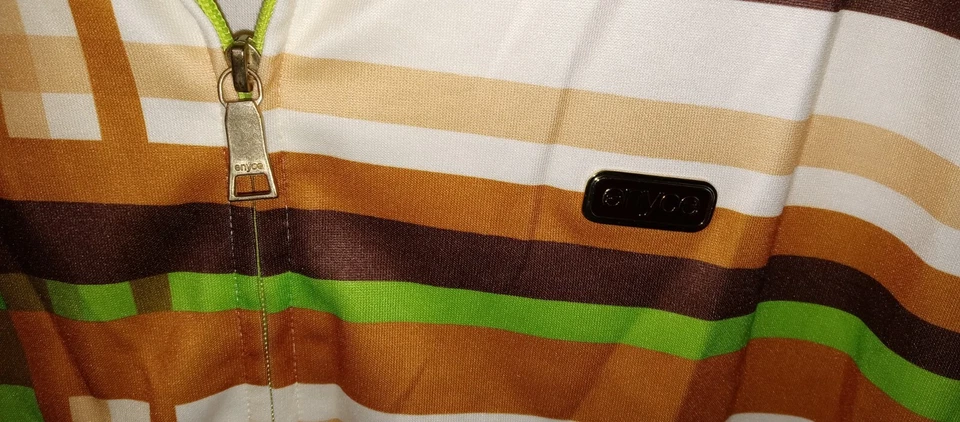 Chaqueta deportiva vintage Y2K Enyce BEIGE Y VERDE a rayas cremallera completa talla XXL Foto 3 de 4