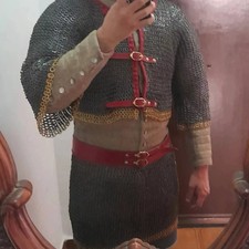 Chainmail half body Shirt with skirt armor 9 mm Flat Ring dome Riveted