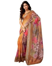 Women's Cotton Linen Printed 1 Minute Ready to Wear Saree With Unstitched Blouse