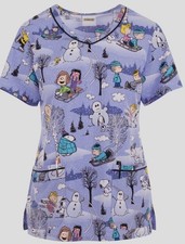 Charlie Brown Peanuts V-neck Purple Skate Date Scrub Top NWT Size Small