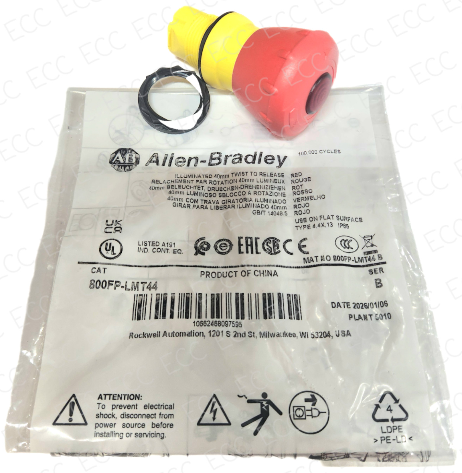 New Allen Bradley 800FP-LMT44 * Illuminated 40mm Twist to Release E-Stop