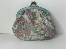 Vintage Nordstrom Tapestry Granny Coin Purse Pastel Kiss Lock Made in Italy