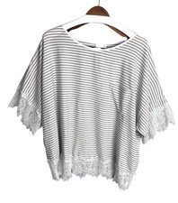 Chico'S Striped Lace Top 4 Boho Fairycore Whimsigoth Cottagecore Resort