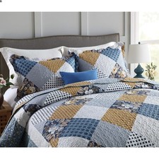 3-Piece Queen Quilt Sets with Shams Oversized Bedding Bedspread Reversible So...