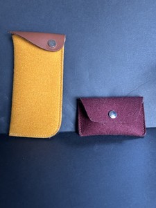 Graf Lantz Eyeglass Mustard Merino Wool Leather Flap Plus Cherry Card Case