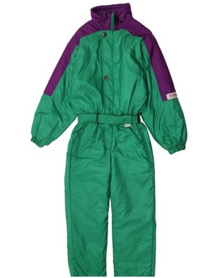 Brugi Womens Ski Jumpsuit IT 48 XL  Green Colourblock Polyester Retro CE20