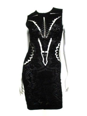 ROBERTO CAVALLI BLACK STRETCH KNIT & SHEER MESH SLEEVELESS MINI DRESS SZ.38/XS