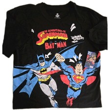 DC Comics Adventures Of Superman Batman Vintage Look Unisex T-Shirt Sz L NWT