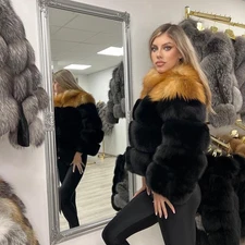 Women's 100% Real Red Fox Fur silver fox fur jacket ALL Sizes Pre sale