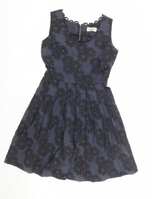 Louche Damen marineblau Blumen Fit & Flare ärmelloses Kleid Größe 10