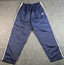 Vintage Adidas Snap Button Track Pants Men's XL Blue Silky Baggy Wide Leg Y2K