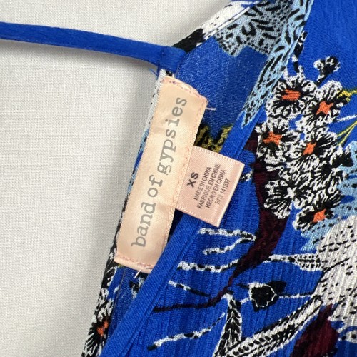 Band of Gypsies Maxi Dress Size XS Faux Wrap Gauze Floral Crinkle Blue - Picture 4 of 12