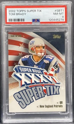 2002 Topps Super Bowl Tix #SBT1 Tom Brady 1st Authentic Ticket Stub XXXVI PSA 8