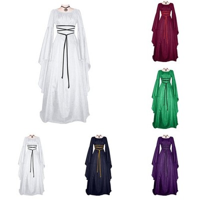 Elegant Medieval Cosplay Dress for Women with Square Collar and Long Sleeves