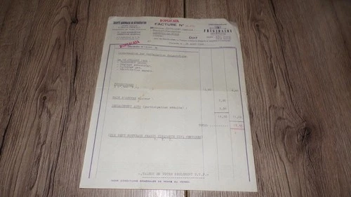Invoice 1960 - Société Ardennaise de Réfrigération - Charleville - Frigidaire
