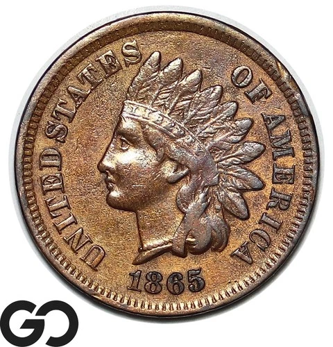 1865 Indian Head Cent Penny, Choice AU