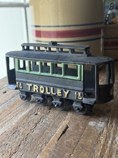 Cast Iron Trolley 14, painted metal toy, 7.5 inches long, 2 lbs, rare colors