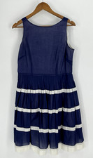 Talbots Women's Size 12P Sleeveless Pleated Cotton Dress Blue White Preppy Lined