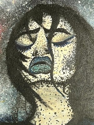 Original Portrait Painting Sad Woman Lady Girl Female with Dark Hair Eyes Closed