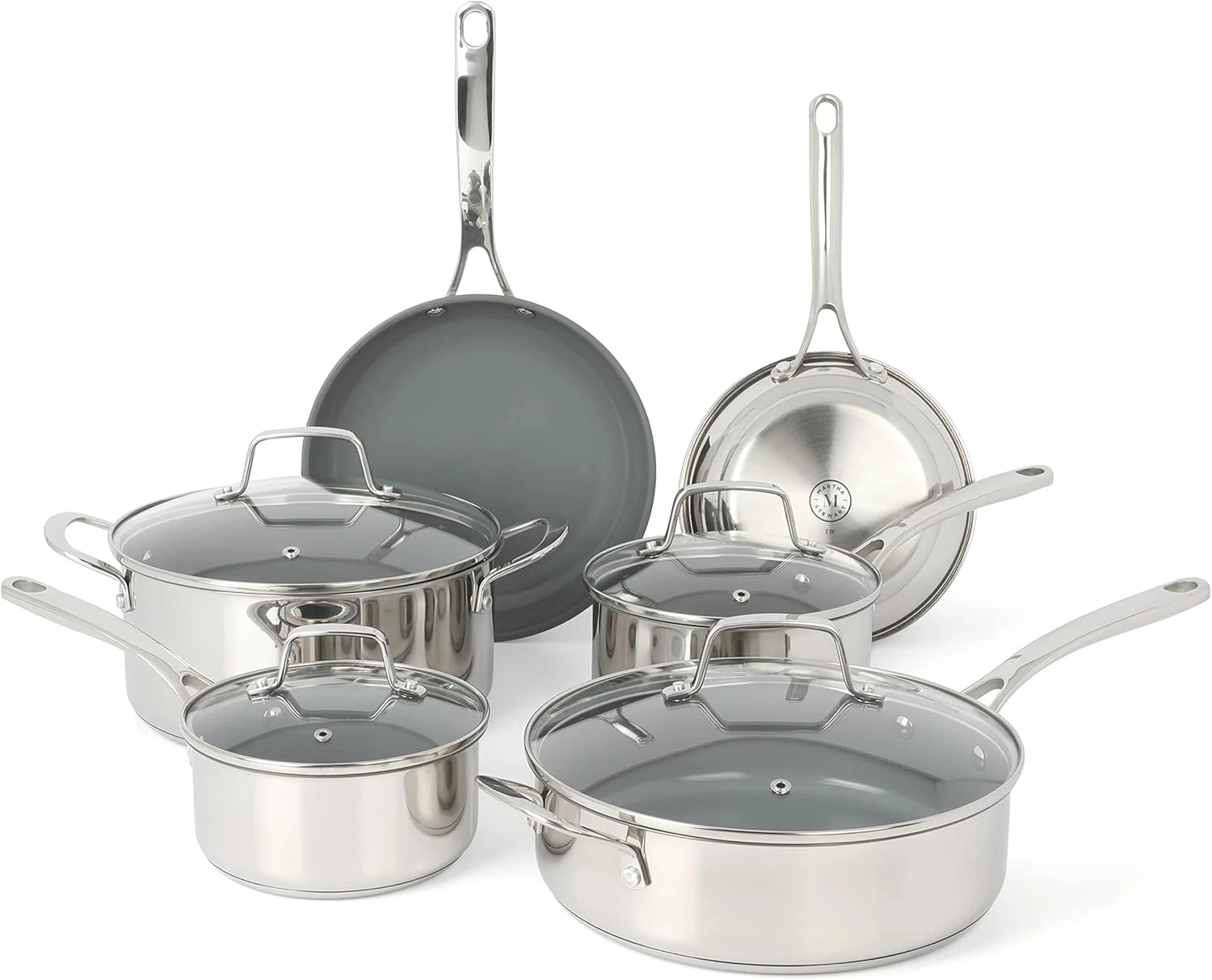10-Piece Stainless Steel Cookware Set with Nonstick Interior