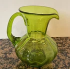 Art Glass - Italian Blenko Style Lime Green Glass Handblown Kettle Pitcher Vase