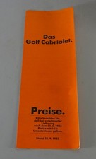 Preisliste / Broschüre Volkswagen / VW Golf I / 1 Cabriolet Stand 04/1983