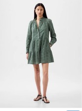 Gap eyelet mini dress Sz Xl Tall olive green Eyelet tiered skirt boho  coastal