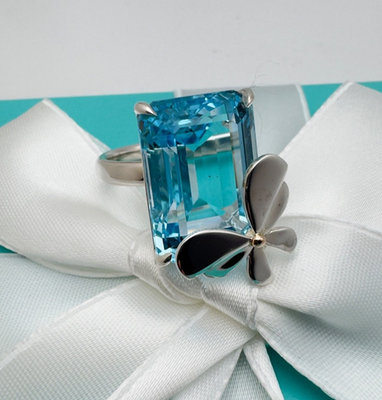 Tiffany &Co. RTT Blue Topaz Love Bugs Butterfly Ring size 6 Sterl