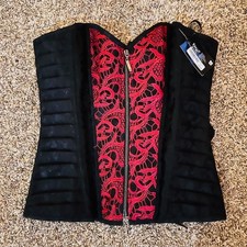Corset Bustier by Spirit Womens XL NWT Red Black Lace Up Zip Gothic