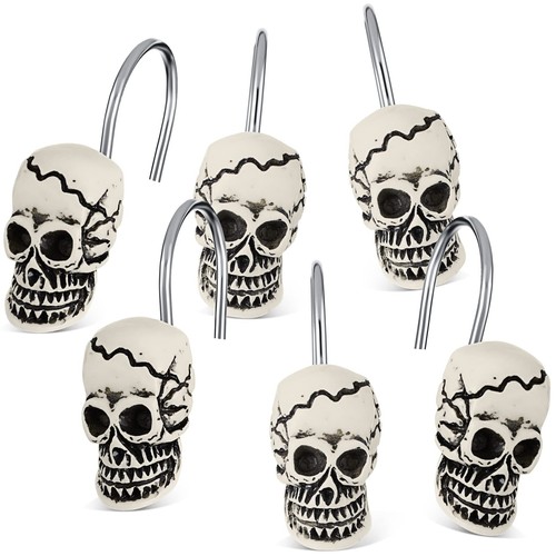 12 Pcs Skull Shower Curtain Hooks Halloween Shower Rings Decorative Skeleton ...