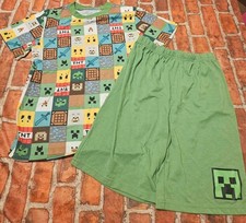 Boys Minecraft Creeper TNT Shirt  Shorts Pajama Set Size 8/10 GUC 8 10 Pjs