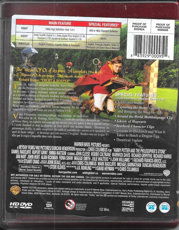 HD DVD-HARRY POTTER  AND THE PHILOSOPHER,S ST- 2001-ENG/FREN-FREE SHIP IN CANADA - Image 3 of 4