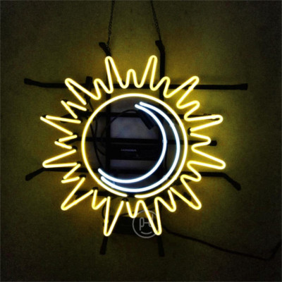 Glowing Sun and Moon 17''x17'' Glass Neon Light Sign Game Room Wall Hanging Gift 