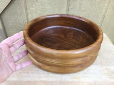 Mid Century Modern Teak Wood Turned Bowl 11" x 4" Ribbed Sides Thick 5/8" Lip
