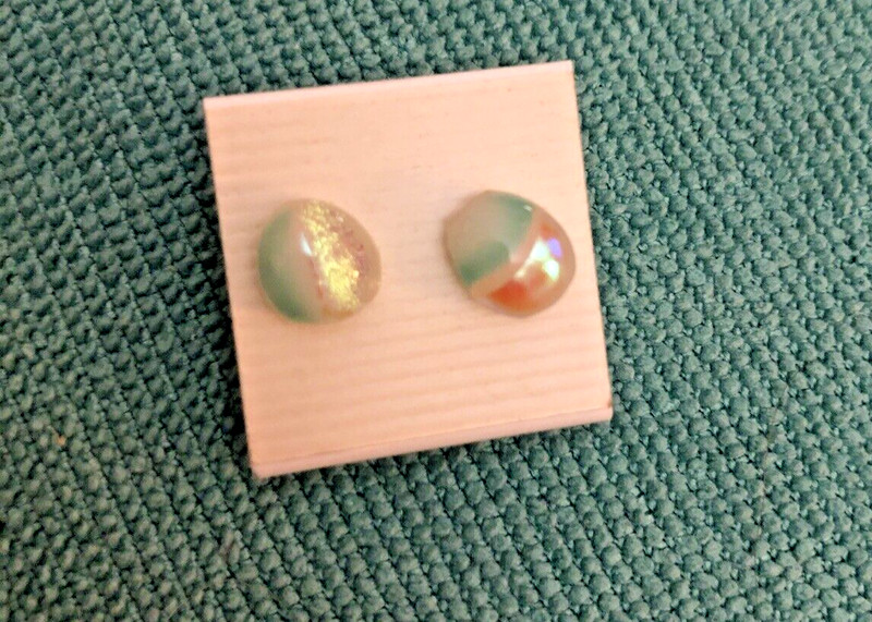 Fused Art Glass Opal Colored Earring Studs