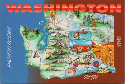 6x4'' Postcard Washington - Map Card