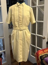 Vintage Worthington Dress Womens 16 Yellow A-Line Pockets Belt Made in USA