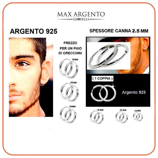 Orecchini Cerchietto Argento 925‰ Cerchio Liscio Uomo/Donna M° 2.5m x 14 A 30 m Orecchini Cerchietto Argento 925‰ Cerchio Liscio Uomo/Donna M° 2.5m x 14 A 30 m