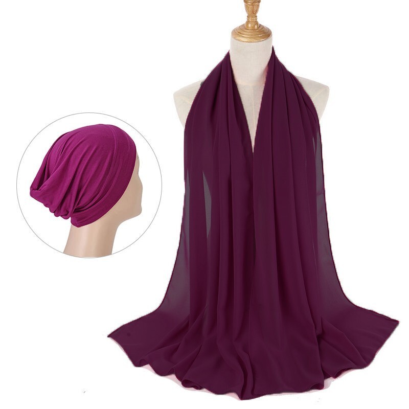 Chiffon Hijab and Under Cap Set, 2 Pcs, premium quality solid colors Hijab/scarf