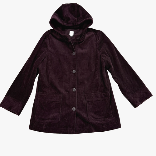 J.Jill Womens Purple Heritage Tumbled Cord Coat Barn Chore Sz L Corduroy Hooded - Picture 13 of 20