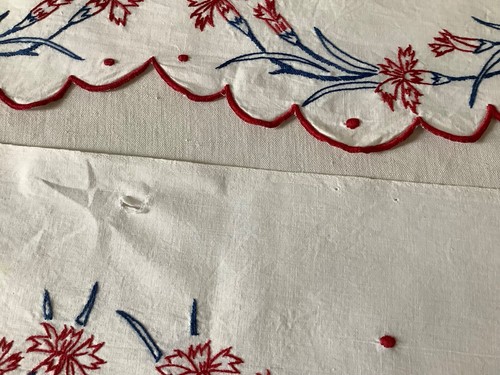 Fabulous RARE Red Blue Hand Embroidered Kitchen / Mantel Shelf Trim From France - Picture 10 of 10
