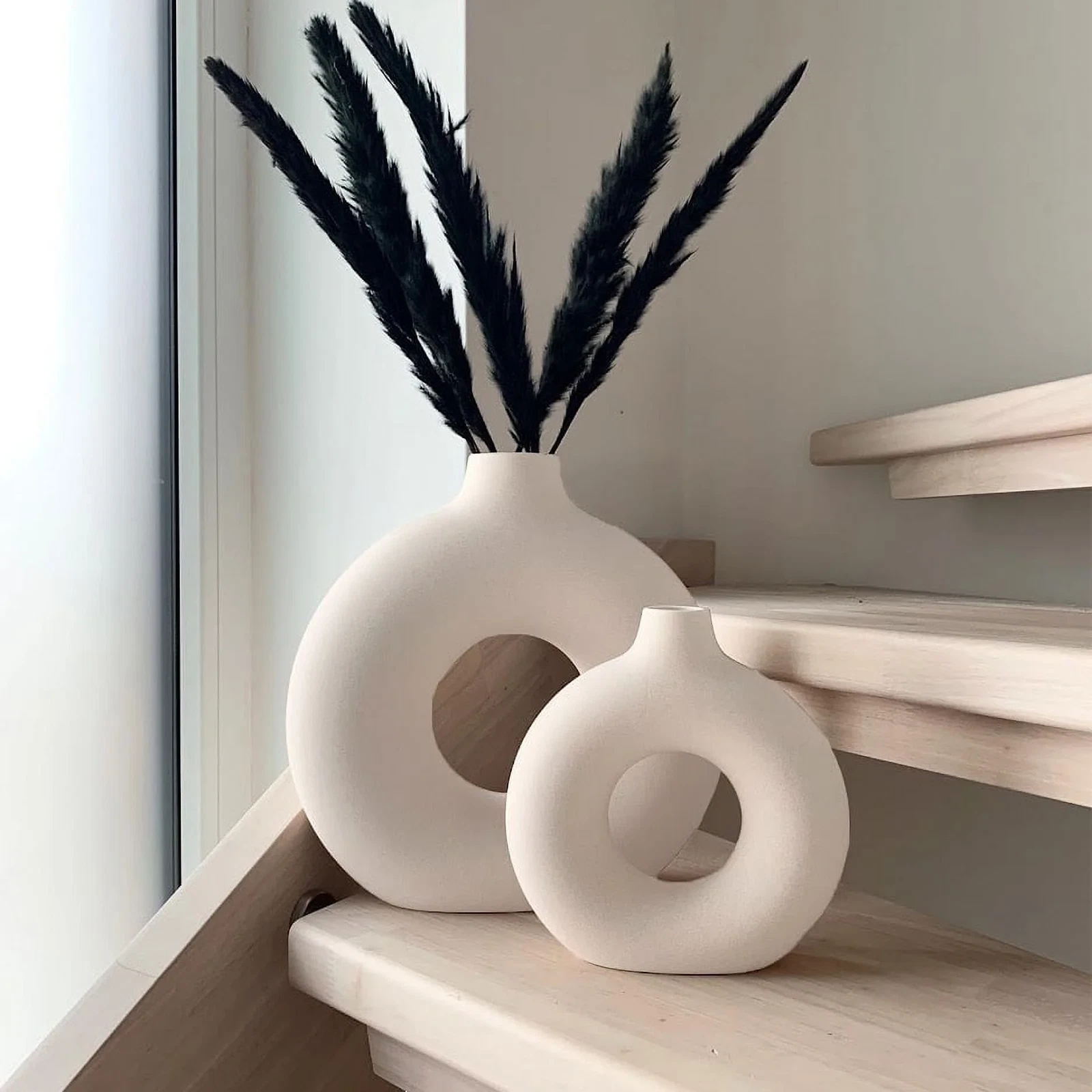 Ceramic Vases for Home Decor, Set of 2 Donut Vases, Modern Vase, White Vases, Fa